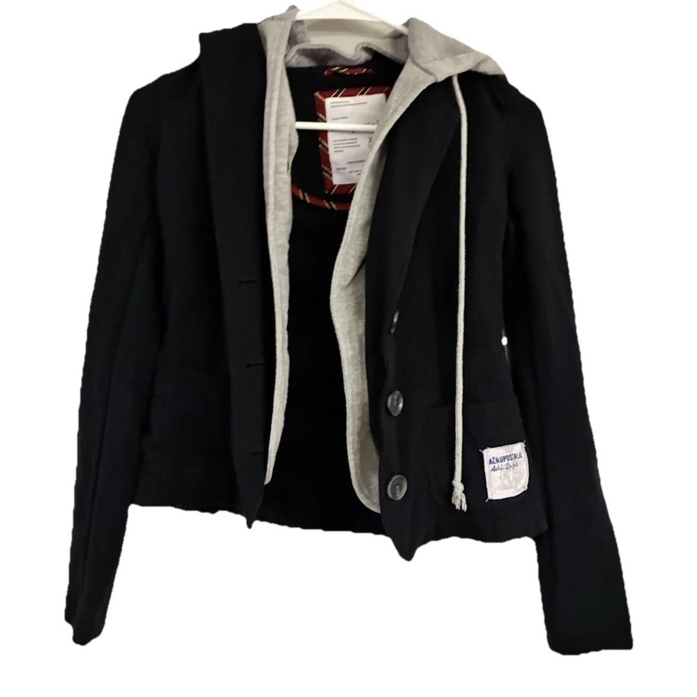 Aeropostale Black Blazer with Gray Hooded Insert Women's Size XS Y2K Gossip Girl